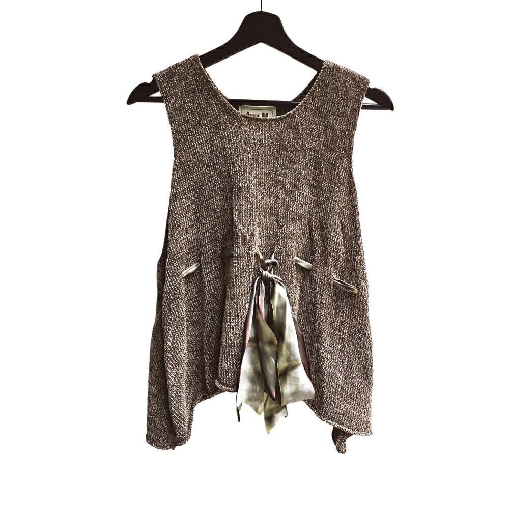 Annie M Knitwear Brown 100% Viscose Chenille Top With Scarf Belt, Made In USA - Picture 1 of 13